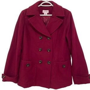 St. Johns Bay Burgundy Pea coat Wool Blend Women’s Large